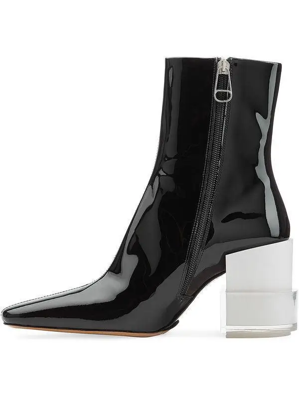 

Womens Patent Leather Ankle Boots Block Heel Runway Square Toe Zipper Shoes A39