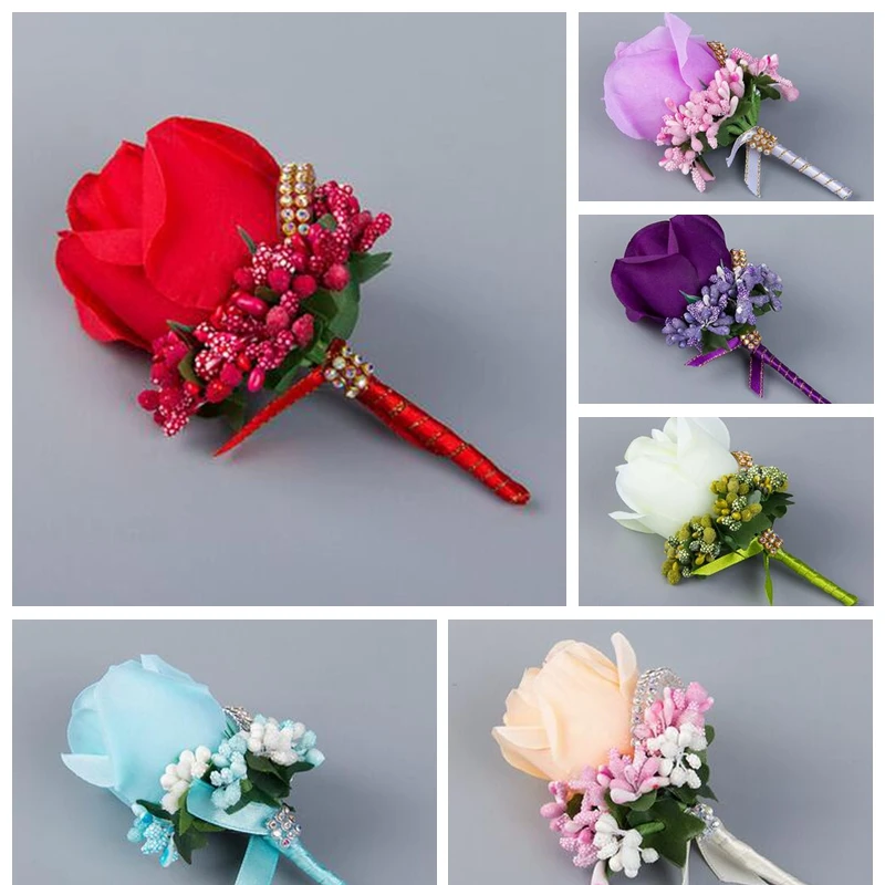 Magideal Fleur Rose En Soie Boutonnière Corsage Accessoire