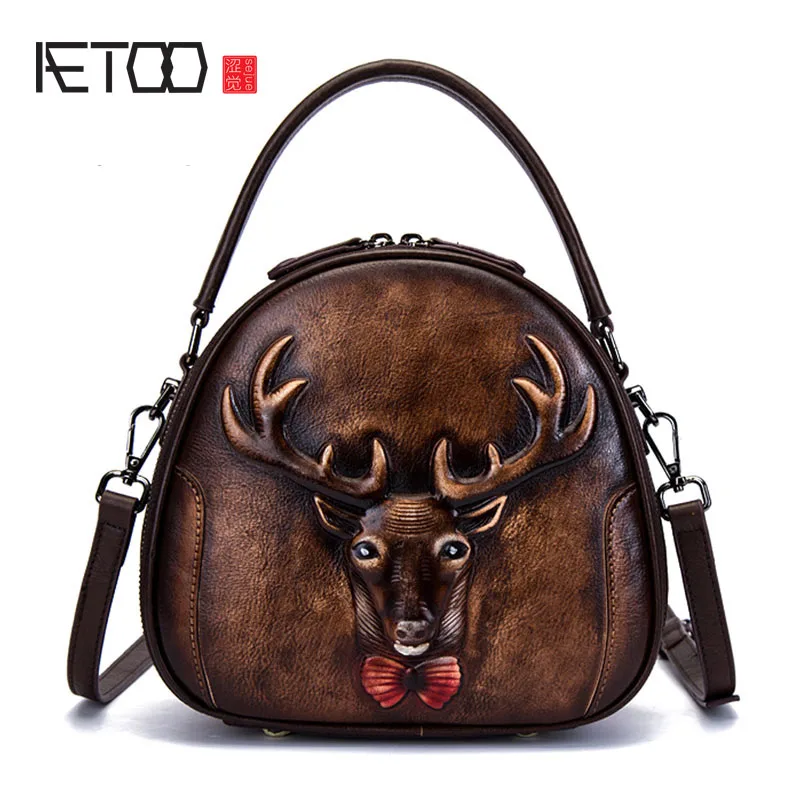 

AETOO New retro leather female bag top layer leather fashion single shoulder diagonal portable women's embossed bag
