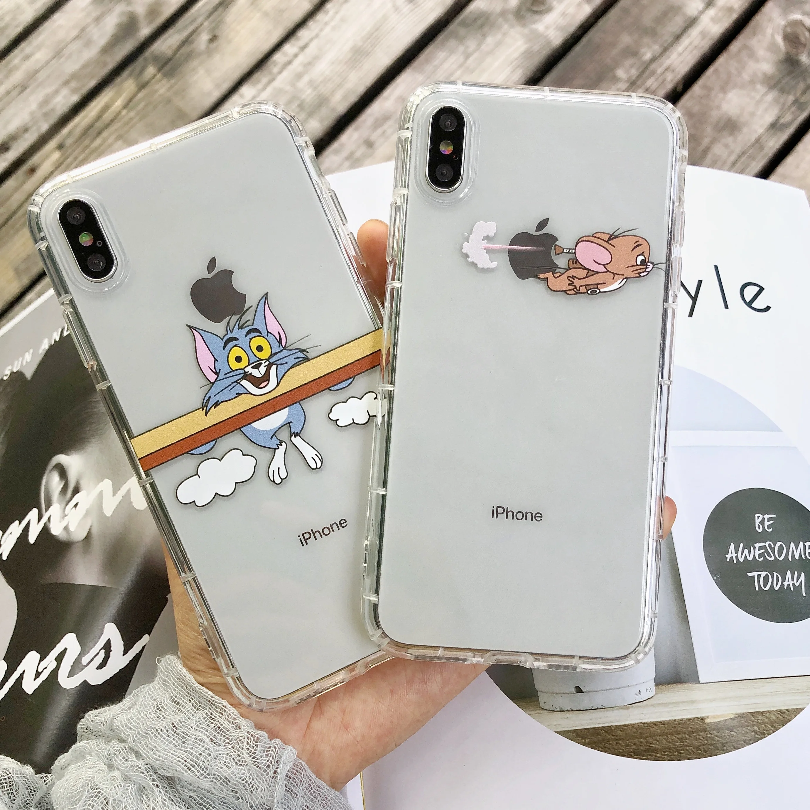 

Cute Cartoon Tom Jerry Cat and mouse Phone Case For iphone 7 Xr Xs Max 8 6 6 s Plus Soft airbag Clear Back Cover Tpu Coque Capa