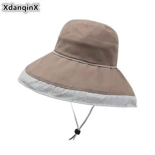 XdanqinX Elegant Adult Women's Cotton Bucket Hats Novelty Fashion Beach Hat For Women New Summer Big Visor Breathable Caps