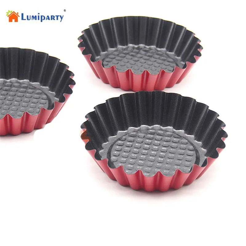 LumiParty 6 Pcs Round Tart Mold Carbon Steel Reusable Nonstick Tart Pan