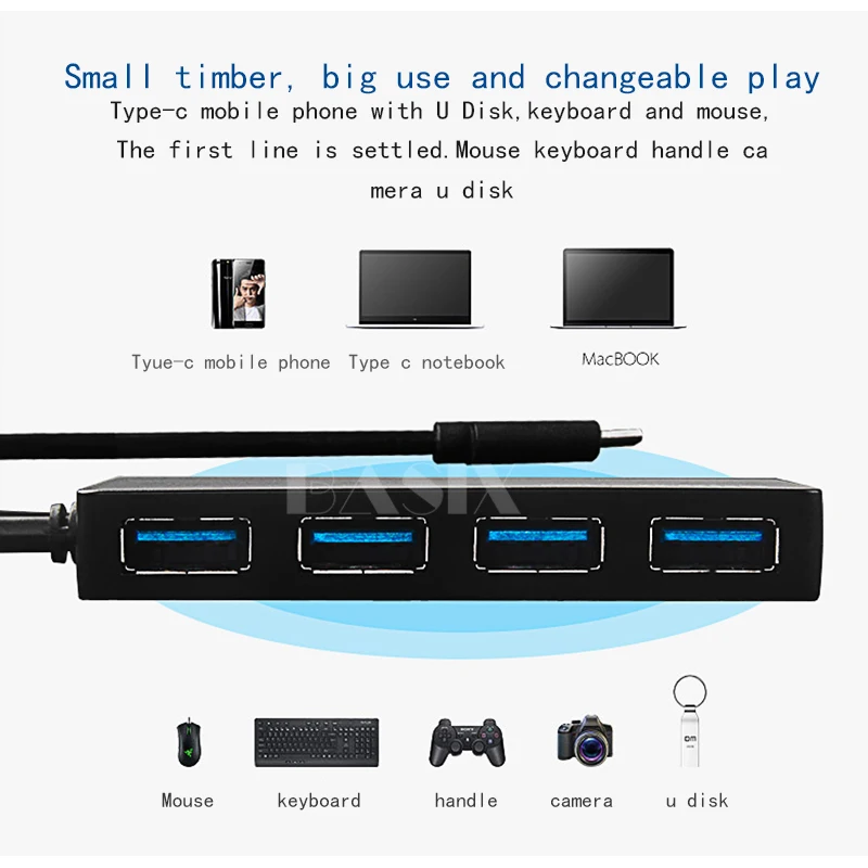 Basix USB C концентратор USB c до 4-Порты и разъёмы Usb 3,0 концентратор Тип-c адаптер USB-C сплиттер адаптер питания для ноутбука MacBook Вид аксессуаров C концентратор USB