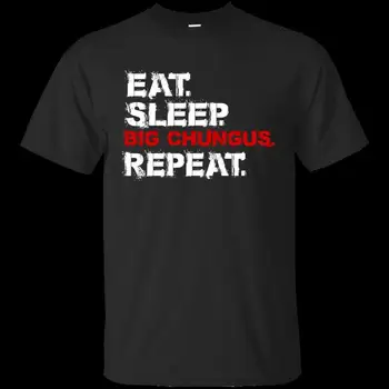 

Men Eat Sleep Big Chungus Repeat Meme Red Box Logo Black T-Shirt Size S-5XL O-Neck Fashion Casual High Quality Print
