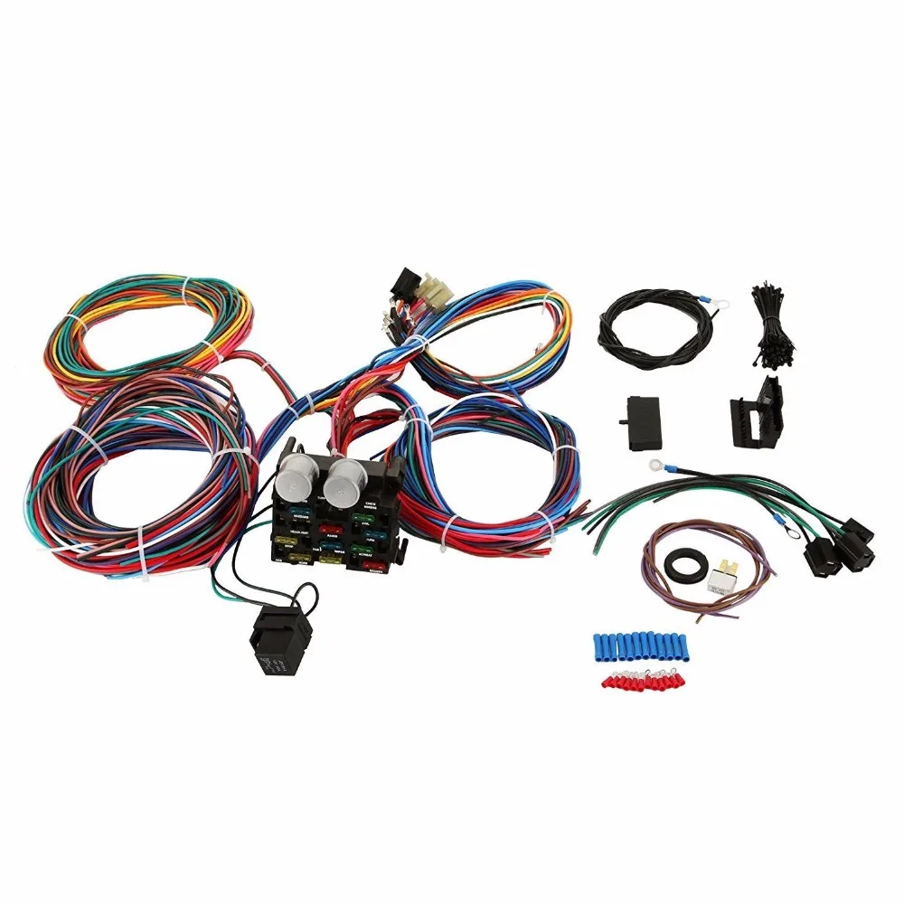 

12 Circuit NEW STYLE XL WIRES Universal Wire Harness 14 Fuse 12v Wiring