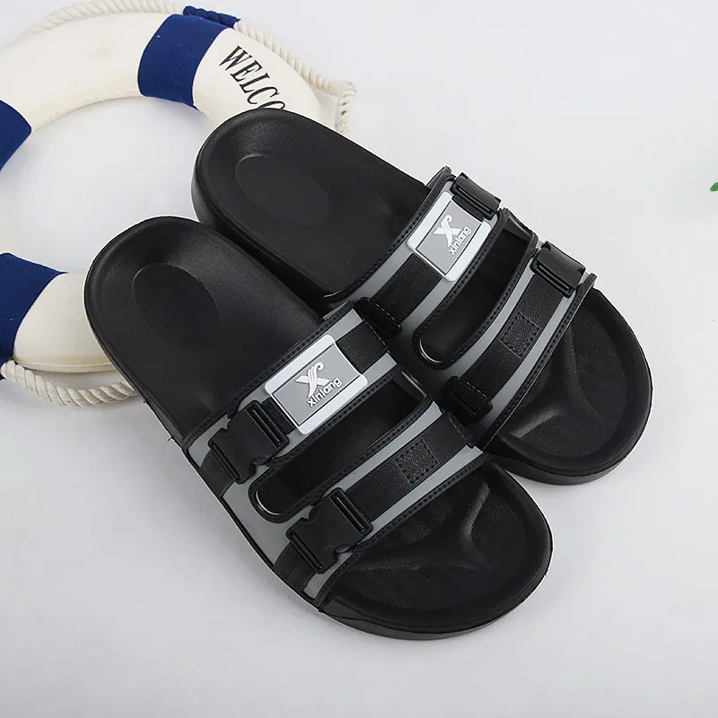 

MAISMODA Men's Summer Slippers Outdoor Breathable Flip Flops Beach Shoes Casual Lightweight Comfortable Blue Gray Size 44 YL522
