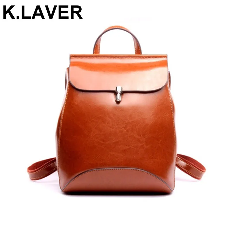 

K.LAVER Fashion Women's Backpacks Cow Leather For Teenage Girls School Bag Shoulder Bags Casual Back Packs Travel Bags Mochila