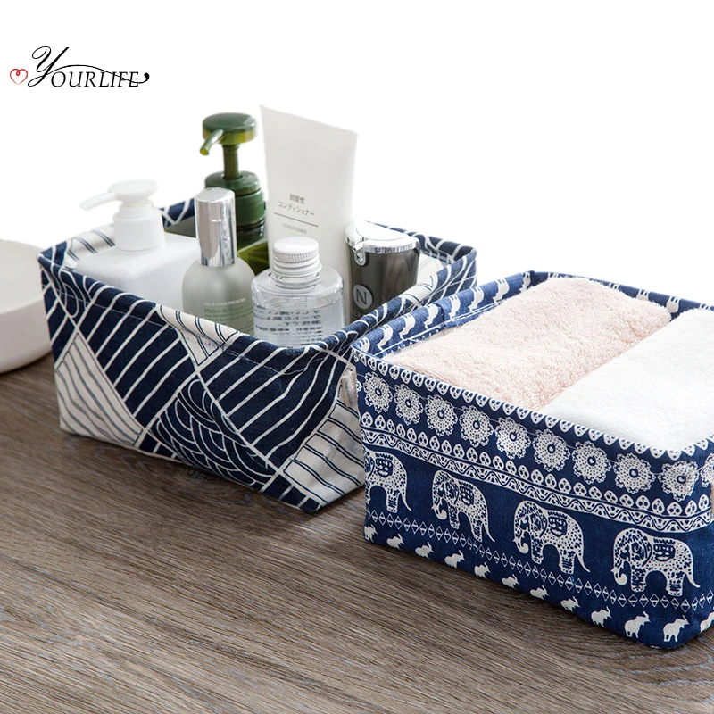 OYOURLIFE المحمولة سطح المكتب سلة التخزين طوي التجميل مجوهرات الملابس الداخلية جورب التخزين المنظم للماء الكتان سلة