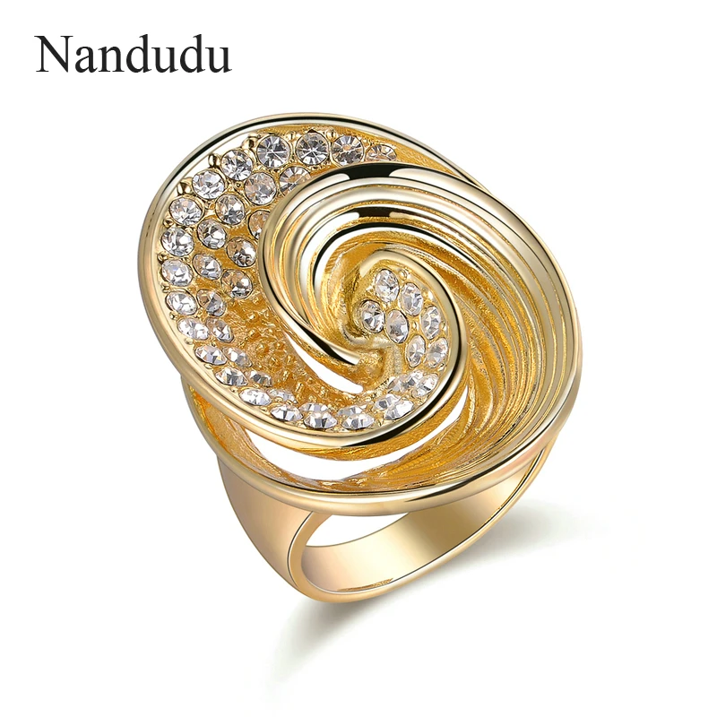 

Nandudu New Oval Wave Style Ring Fashion Austrian Crystal Inside Women Girl Cocktail Rings Jewelry Gift R1210