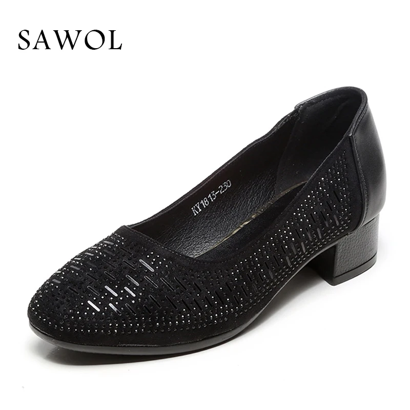 

Women's Shoes Women Pump With Platform Big Size Med Heel Brand Women Dress Office Shoes Split Leather Spring Autumn Sawol