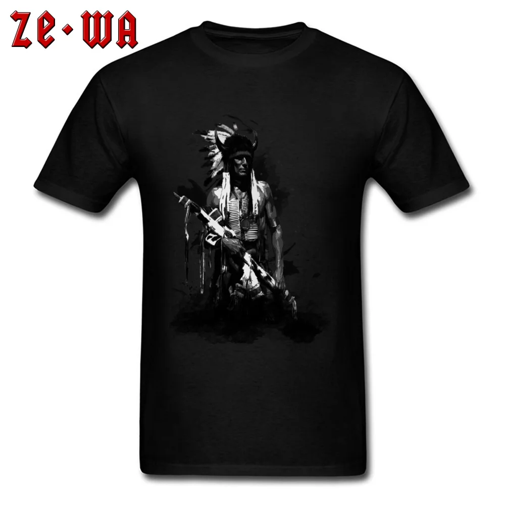 Cotton Fabric Mens Short Sleeve American Indian Warrior T Shirts Birthday Tees Coupons Custom Round Collar Tee Shirt American Indian Warrior black