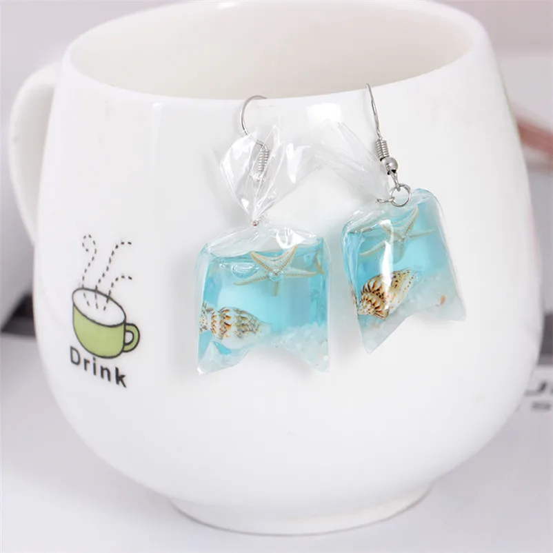 2018 Trendry Earrings for Women Creative transparent conch earrings resin flower ear pendant Jewelry for gift Brincos J05#N (9)