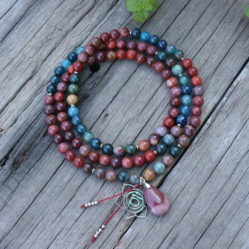 Бисер из натурального камня 8 мм муокаит индийский агат чакра наборы джапамала