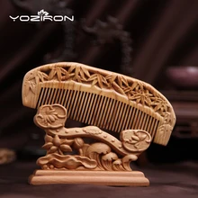 YOZIRON новые Мода высокий стандарт Двусторонняя Персик деревянные расчески для ухода за волосами вырезать, не вызывает статику для расческа в подарок N018