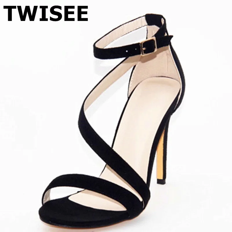 

TWISEE sapatos de salto alto solid round toe woman shoes hot selling fashion Sandals thin high heels 11 cm concise
