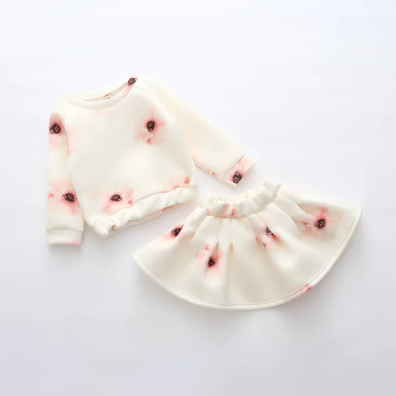 New Fashion 2016 Boutique Outfits Sets Kids Girl Print Floral Long Sleeve Shirts Tops + Skirts children spring Clothes | Детская одежда