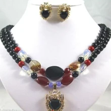 wholesale_jewelry_wig$ красавица Ювелирные 2 строки черный сердце кулон ожерелье, серьги набор