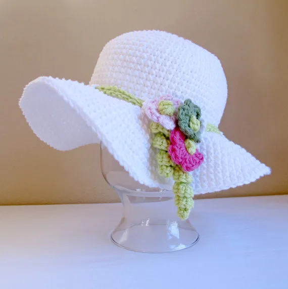 Крючком Весенний сад-весна/лето шапочка с цветами в 6 размеров