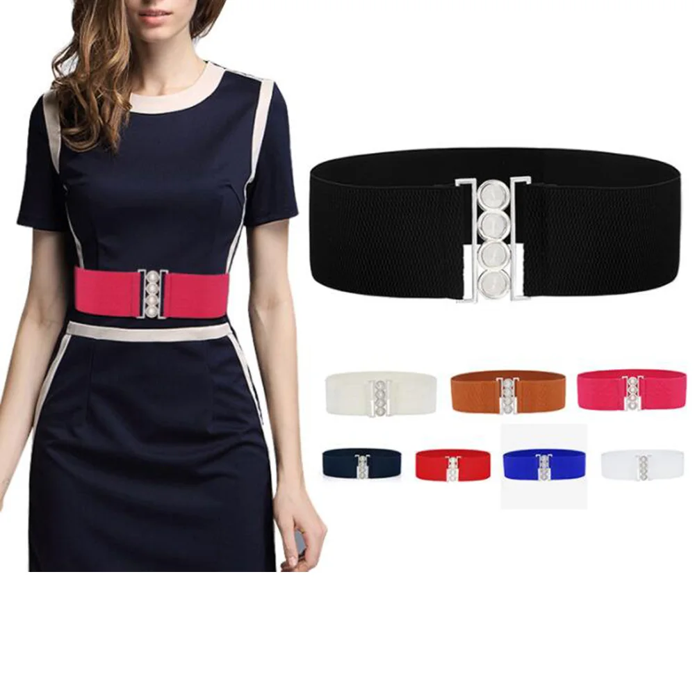 

Uniform Wide Belt for Ladies Women's Fashion Elasticated Girl Metal Buckle Belts Elastic Self Wrap Around Waist Bands Dress Belt