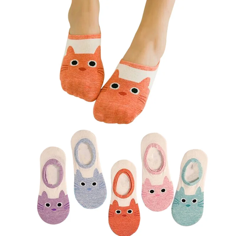 5 пар/лот, женские носки ярких цветов, милые носки-башмачки с рисунками животных, летние дышащие повседневные забавные модные носки для девочек, Meias