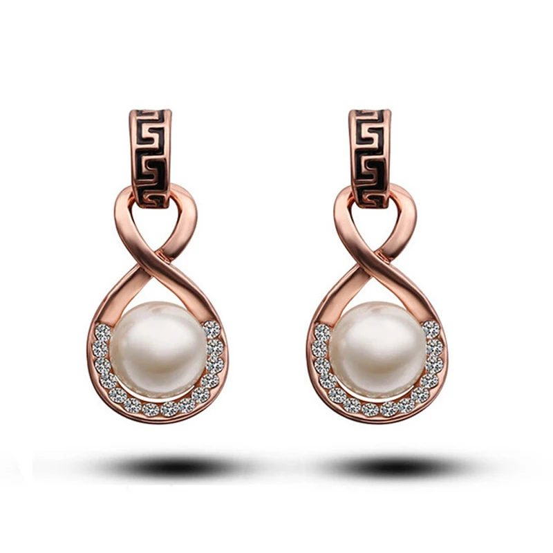 

Brand Exotic Retro Pearl Earrings Rose Gold Plate SWA Element Austrian Crystal Stud Earring