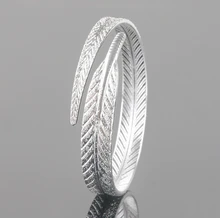 ANENJERY 925 Sterling Silber Einzigartige Frauen Blatt Armbänder Öffnen Manschette Armbänder & Armreifen Schmuck pulseras S-B13