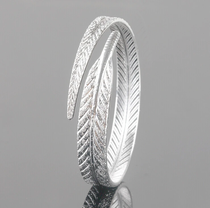 

Anenjery Unique Women 925 Sterling Silver Leaf Bangles Open Cuff Bracelets & Bangles Jewelry pulseras S-B13