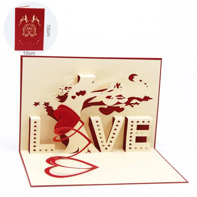 

3D Pop Up Birthday Greeting Postcards Gift Cards Laser Cut LOVE Vintage Invitation Mariage Lovers Letters Messages Card 3pcs/lot