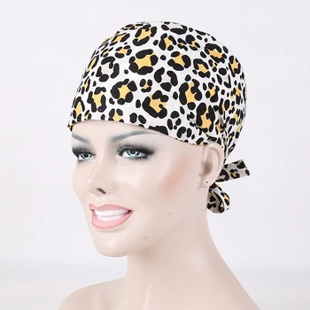 

2017 Rushed Real Women Winter Leopard Print Pure Cotton Women's Surgical Cap Nurse Medical Caps Hospital And Clinic Working Hat