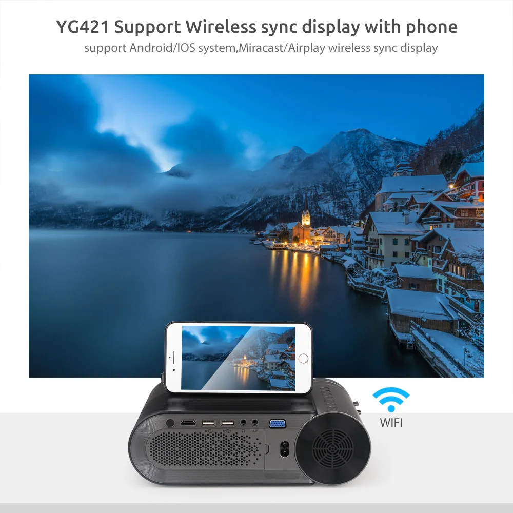AAO YG420 Mini LED 720P Projector Native 1280x720 Portable Wireless WiFi Multi Screen Video Beamer YG421 3D AC3 HDMI Proyector