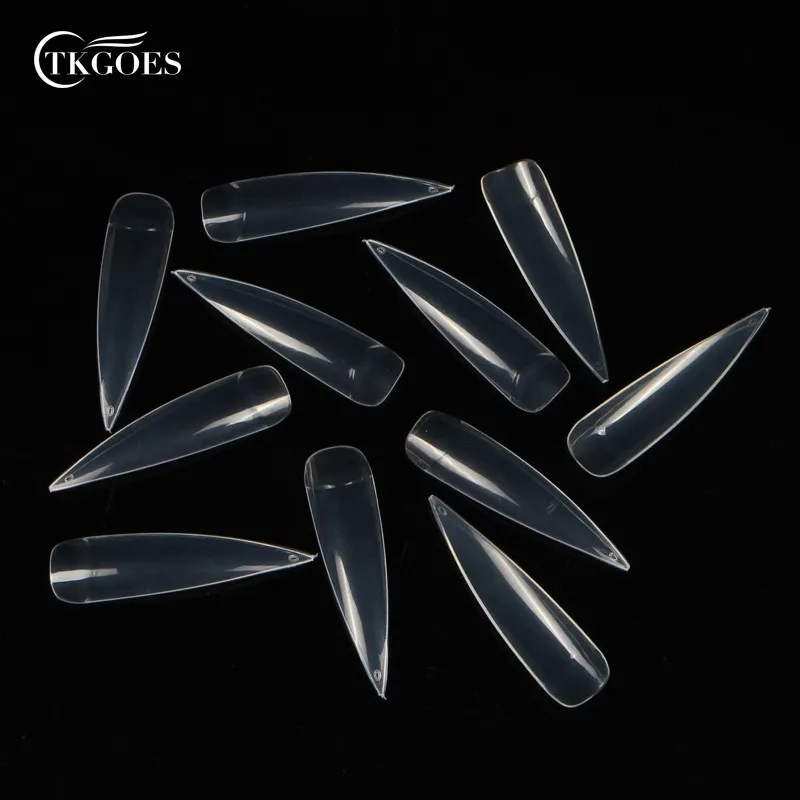 TKGOES 500 шт прозрачный дизайн ногтей/натуральный/белый половина крышки Длинные острые ногти-стилеты искусственные ногти Советы Маникюр накладные ногти салон