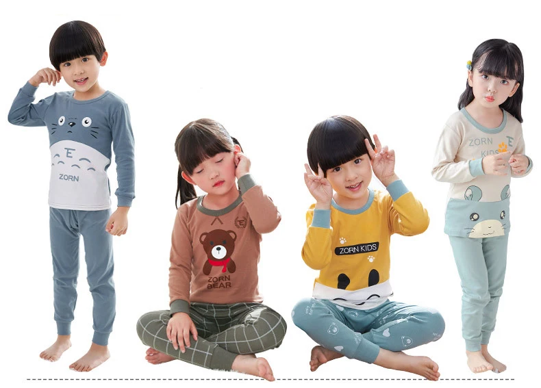 Осенние пижамы; Детские хлопковые пижамы для мальчиков; пижамы с рисунком; детская повседневная одежда для сна; домашняя одежда; пижамы для девочек; милая Пижама для малышей