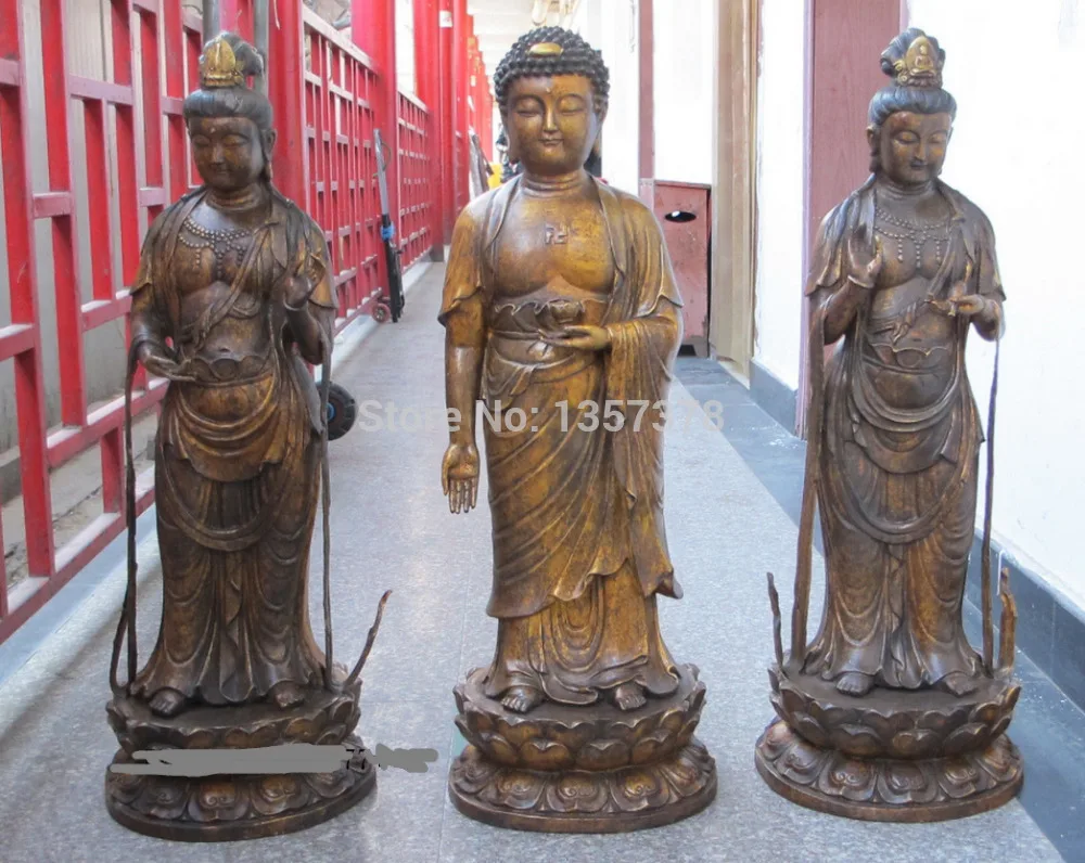 

shitou 00988 32"Tibet Bronze Gild Three saint Amitabha and Kwan-yin Guanyin A group of statue discount 30% (C0324)