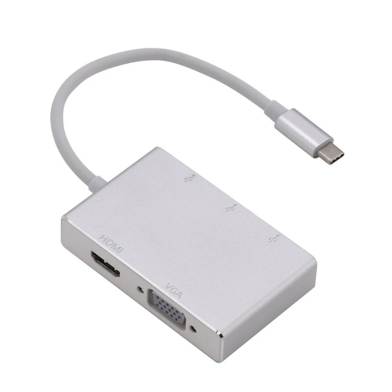 5 в 1 многофункциональный конвертер Тип с разъемами типа C и HDMI VGA USB 3,0 мульти-для подключения ЖК-дисплея к порту и застежка-игровой адаптер кабель