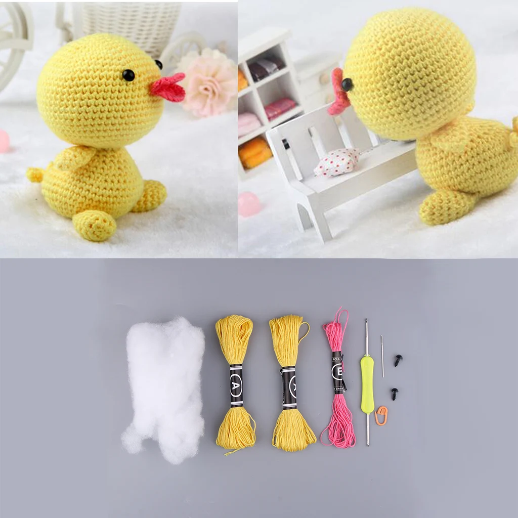 

Unfinished Yellow Duck Hand Knitting Crochet Toy Cotton DIY Materials Kits Easy to Learn Children Gift Knitting Sewing Craft