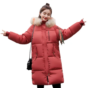 

2018 New Winter Cotton Coat Jackets Women Fashion Slim Thick Warm Parka Oversize Long Hooded Outwear Big Fur Collar Coats YP1300