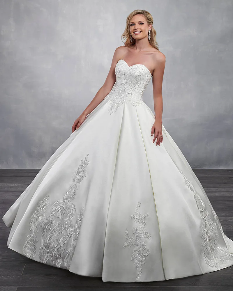 Abito da Sposa Цвета Слоновой Кости Атлас Простой бальное платье свадебное плюс размеры 2019 с куртка Блестками Аппликации принцессы