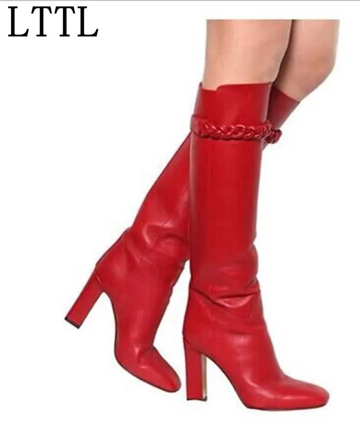 red short heel boots