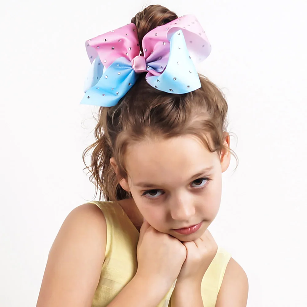 

2pcs/lot 7" Kids' Headwear Grosgrain Ribbon Rhinestone Hairbow for Girls with Alligator Clip Handmade Bowknot Hair Bows
