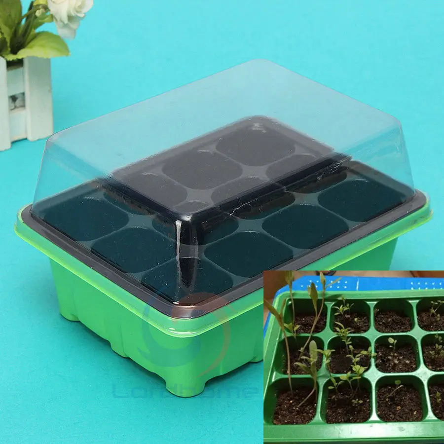 12 Cells Hole Plant Seed Tray Plastic Nursery Tray with Lids Garden