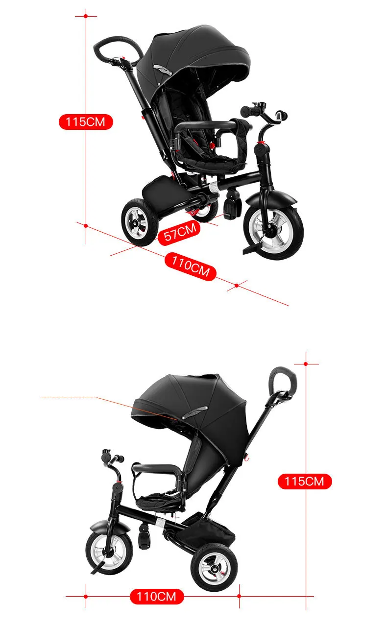 Сумка, трехколесная коляска-велосипед, нескользящая детская коляска, детский велосипед, черный зонт