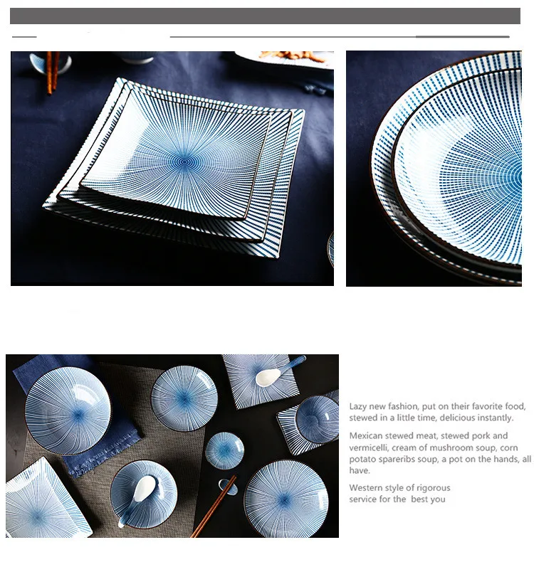 Голубое годовое кольцо обеденная тарелка керамическая кухонная тарелка посуда набор блюд рисовый салат лапша миска суп кухонный инструмент для приготовления пищи