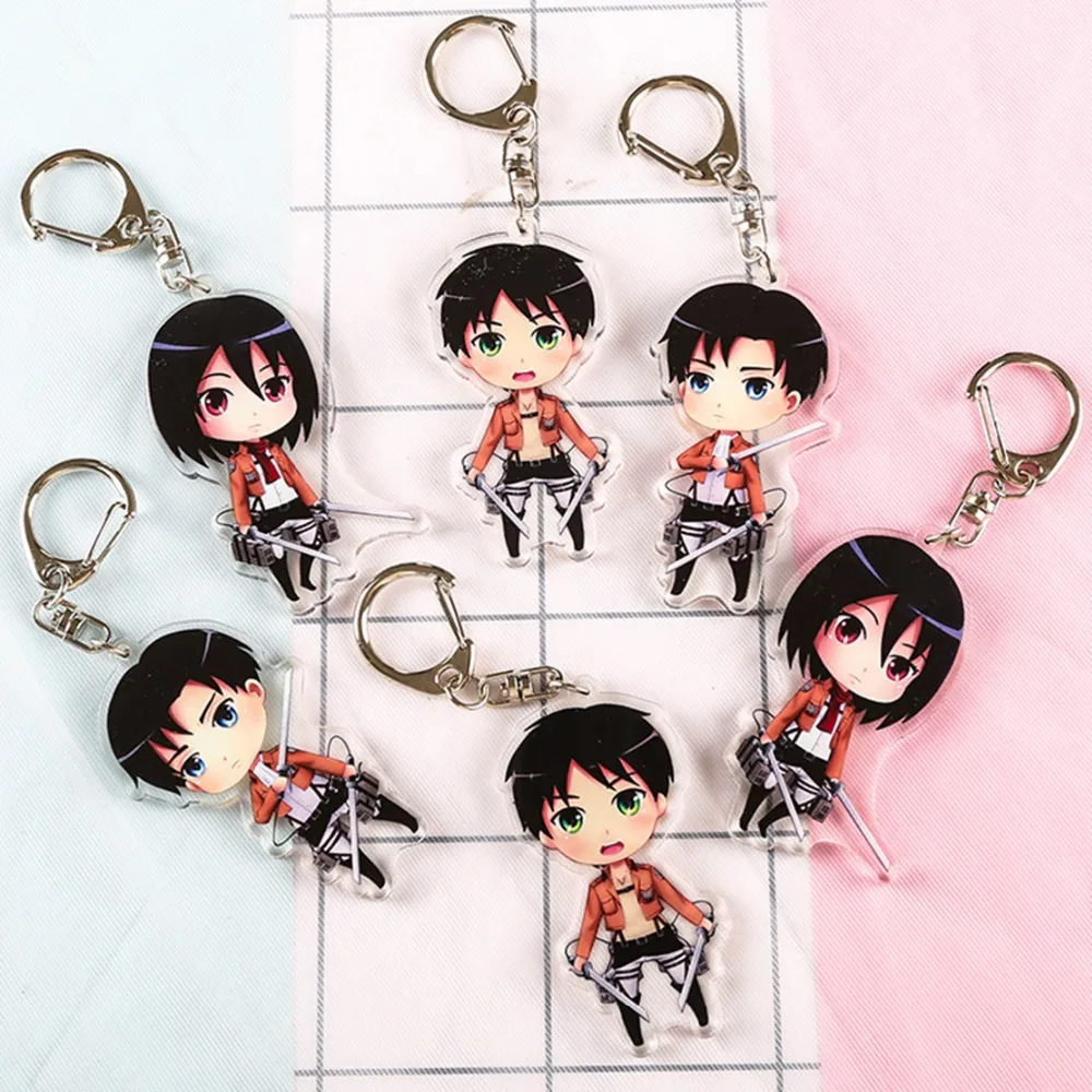 

Cartoon Attack on Titan Eren Jager Acrylic keychain Mika Ackerman Rivaille Levi funny anneau porte clef bag pendant portachiavi