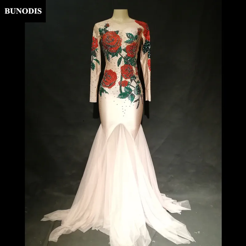 

ZD45003 Women Sexy Long Skirt Simple Version Material Spandex Sparkling Crystals Nightclub Birthday Party Performanc Stage Wear