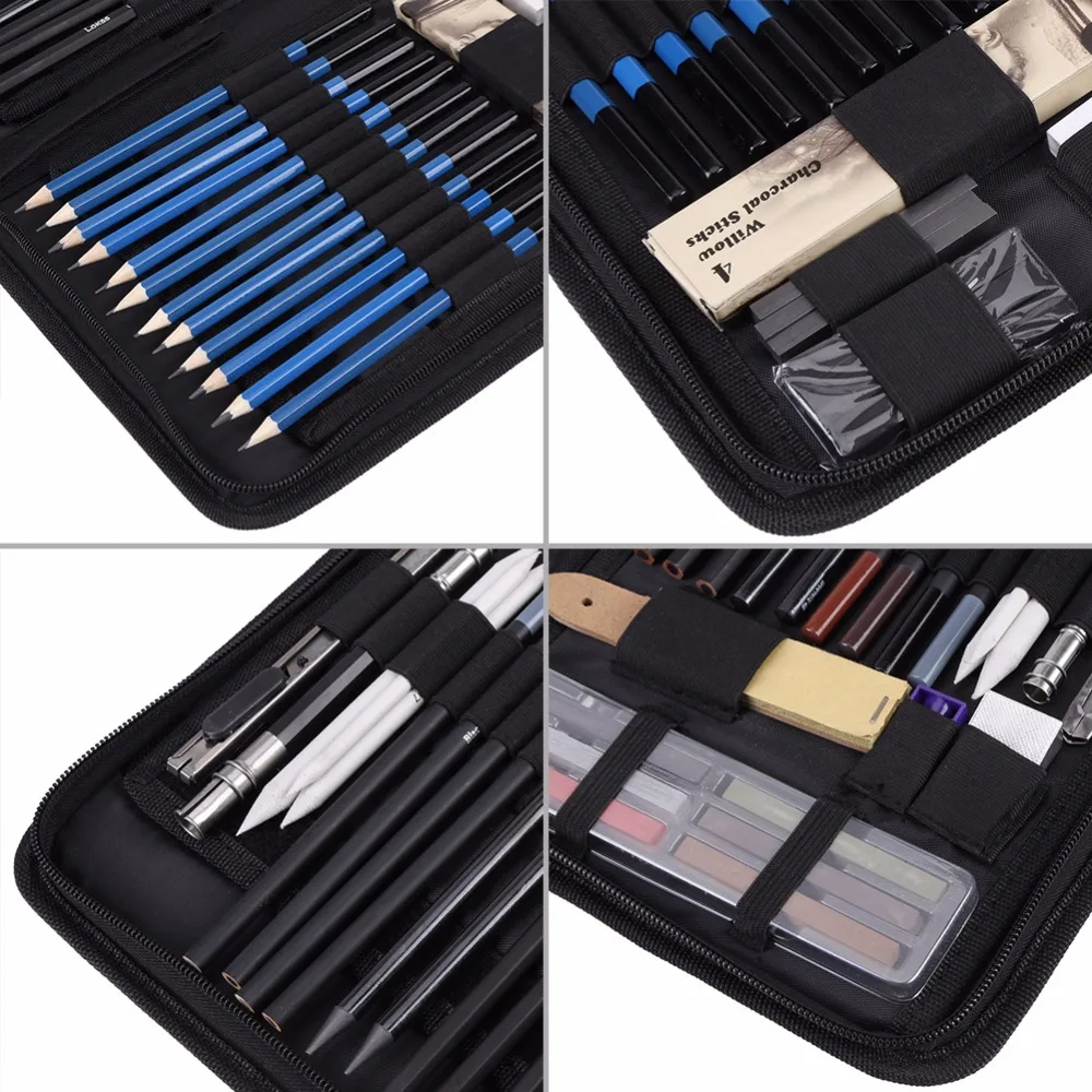48 шт./лот профессиональный набор для набросок рисунок карандашей сумка для переноски художественная живопись набор инструментов для студентов черный