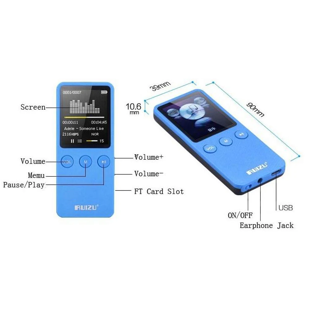 Ruizu X08 Lossless Flac hi fi музыкальный hifi аудио мп 3 мп3 плеер модуль медиаплеер