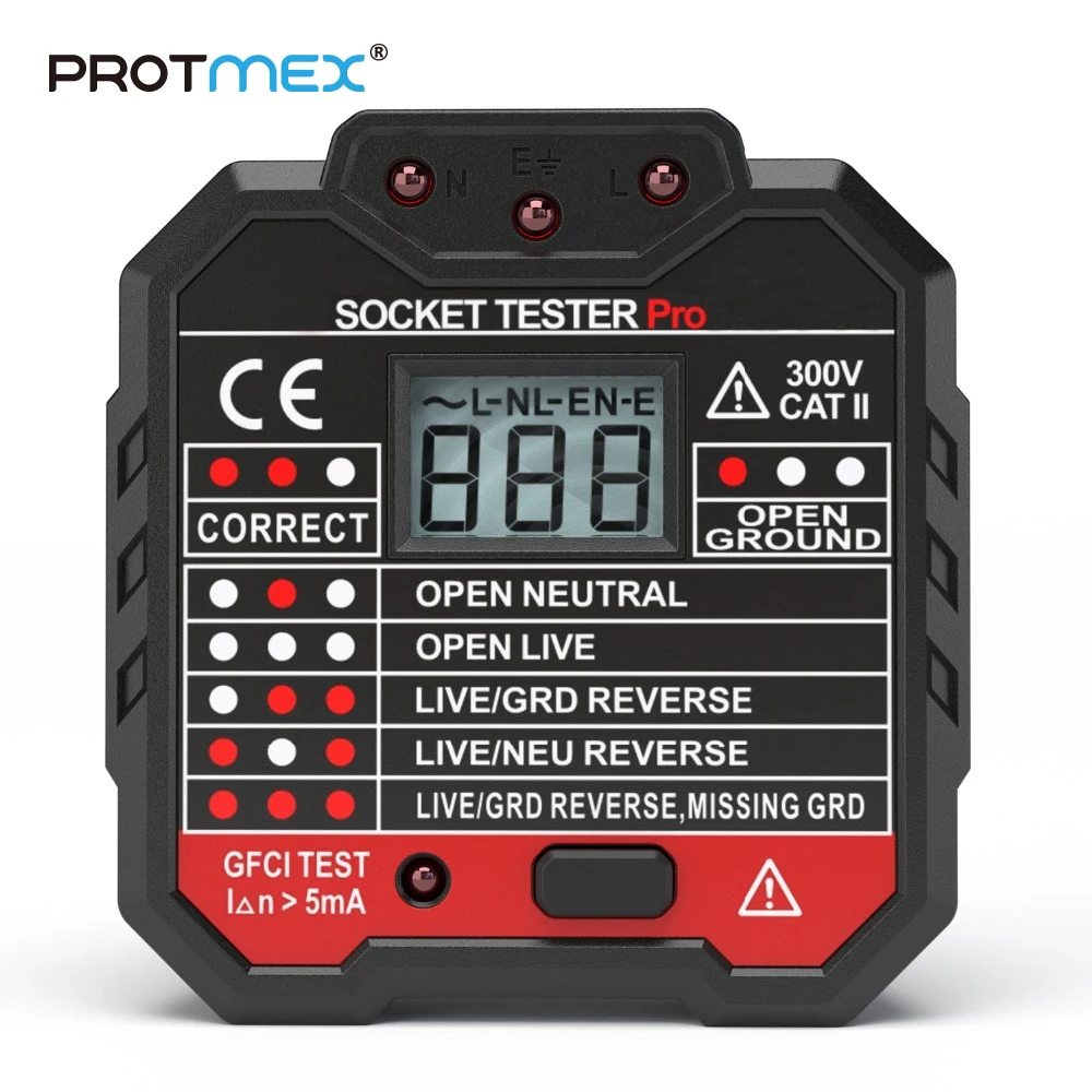 PROTMEX разъем тестовые ers напряжение тестовое гнездо детектор ЕС вилка заземление нулевой линии вилка полярность фазы проверка GFCI тест er