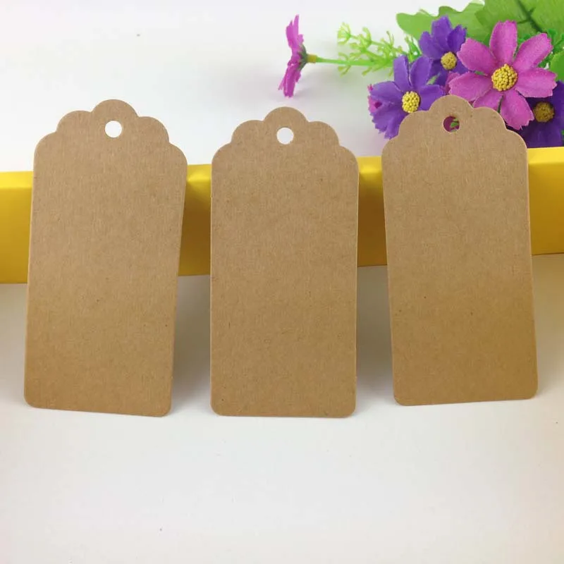 200 Pcs/lot Jewelry Kraft Brown Retangle Scalloped Tags Blank Cardstock