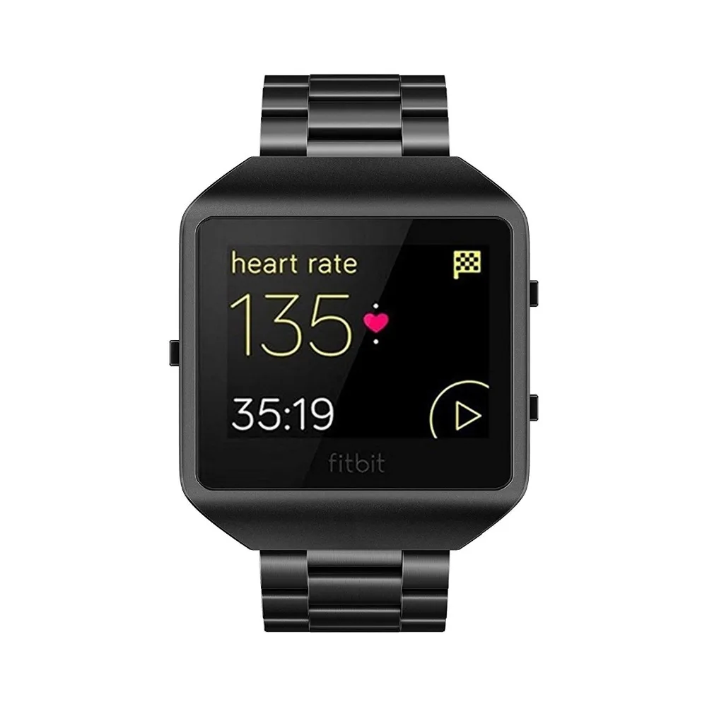 

original design metal links+frame for fitbit blaze watch tracker band adjustable watch band bracelet strap with shell black