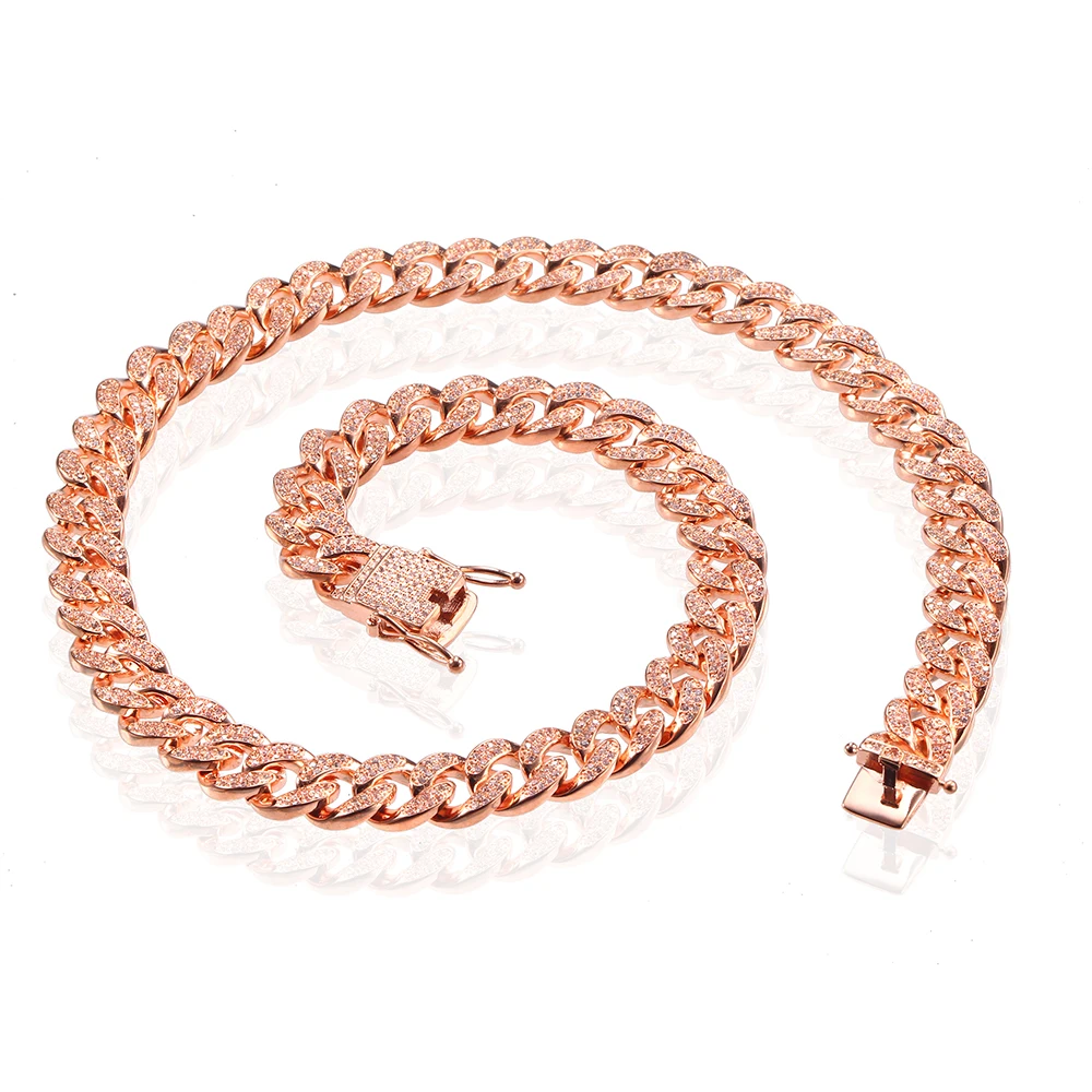 

USENSET Hip Hop Bling Chains Jewelry Men Iced Out Chains Necklace Rose Gold Miami Cuban Link Chains choker